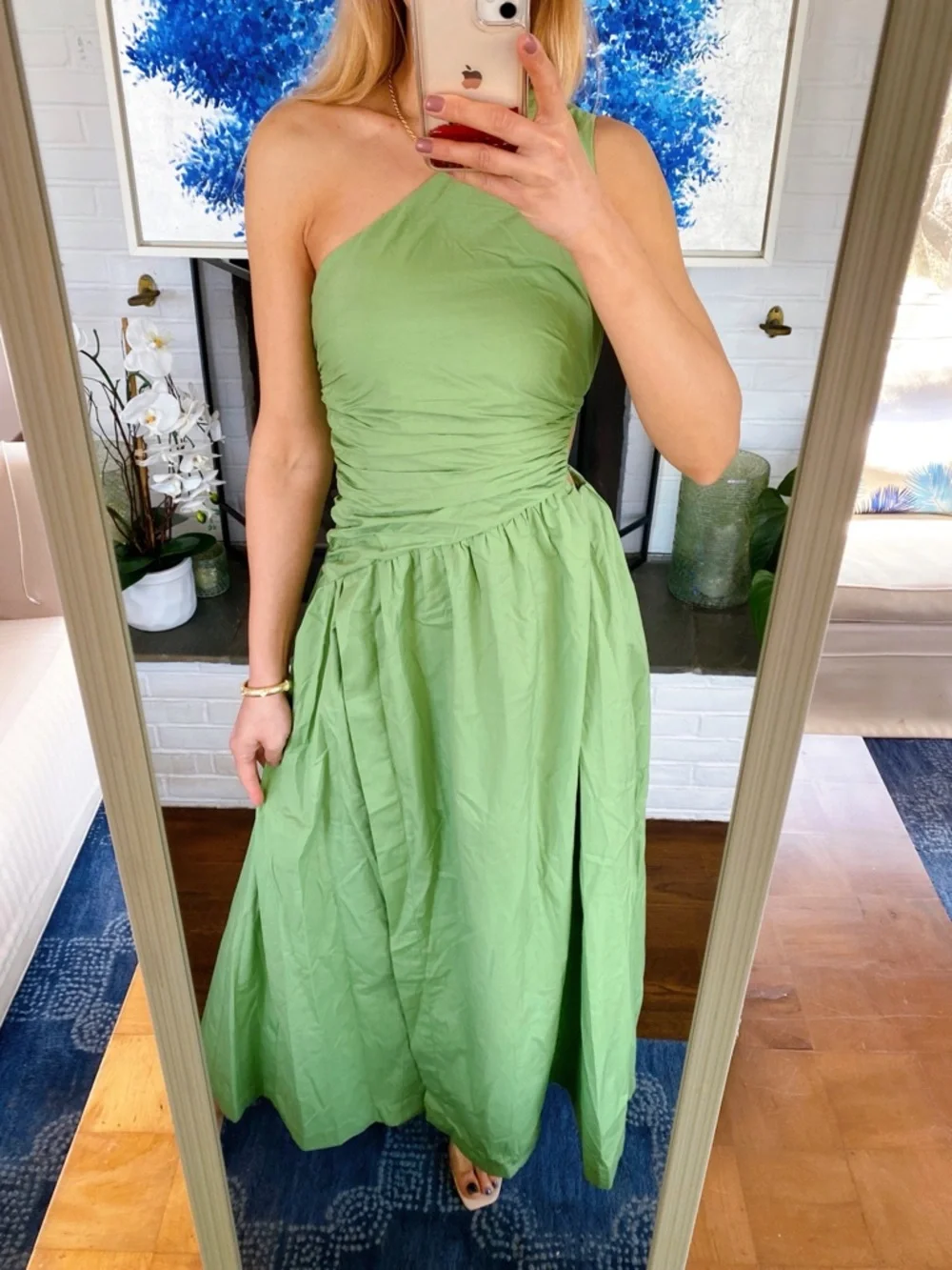 ABERCROMBIE & FITCH Green One-Shoulder Ruched Cut Out Maxi Dress! 🍃 - Picture 6 of 17